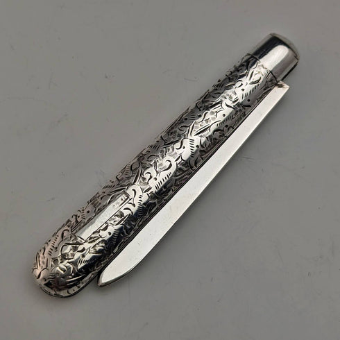 1897 British antique sterling silver folding pen knife Hilliard and Thomason with case